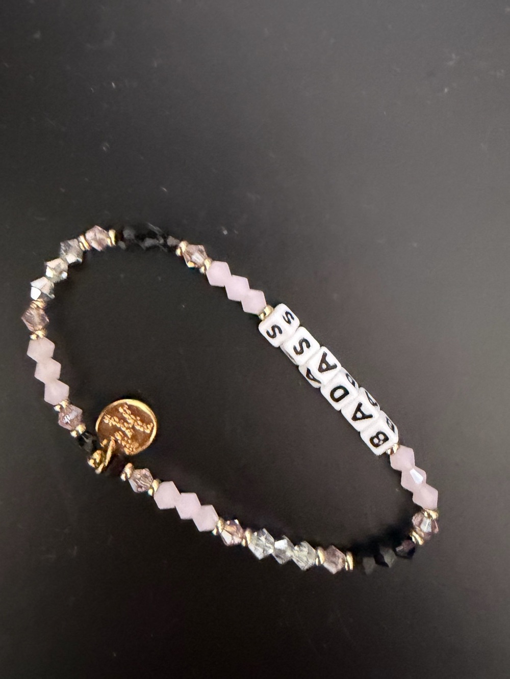 Pink Beaded Stretch Bracelet with Letter Accent